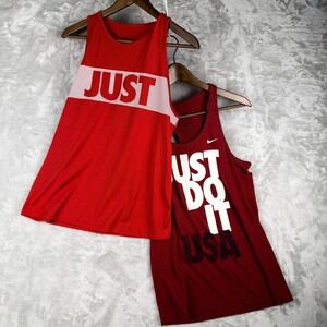 Nike Women's Red & Burgundy "Just Do It" Dri-FIT Tank Tops Bundle Size M